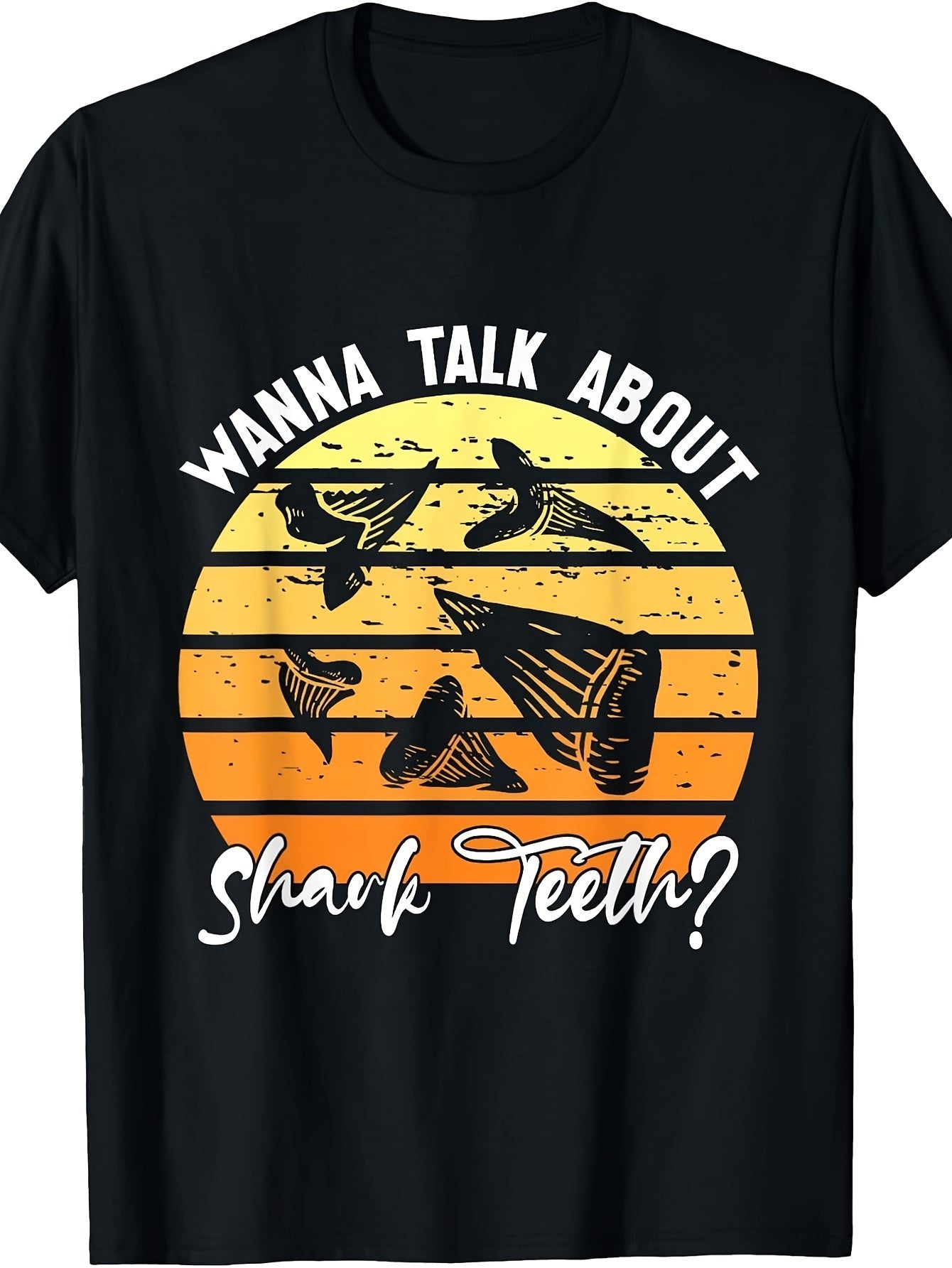 Men's & Women's Vintage Shark Teeth T-Shirt - Retro Shark Tooth Graphic Round Neck Tee, Suitable for Beach Vacation, Casual Casual Attire, Machine Washable, Year-Round Fit for