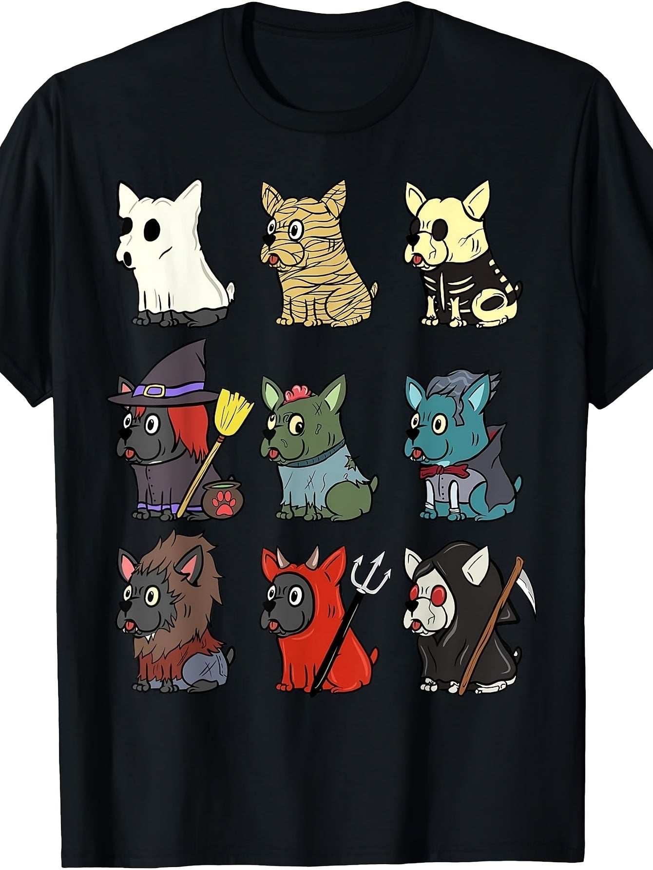 Cute Cartoon Style, Men's And Women's T-Shirt, Halloween Costume Dogs Pattern, Autumn Festival Party Wear