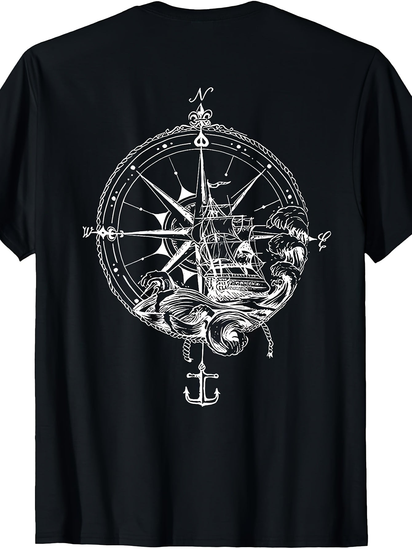 Vintage Nautical Compass Rose And Sailing Ship Graphic, Men's And Women's T-Shirt, Maritime Anchor Design, Summer Beach Vacation Wear