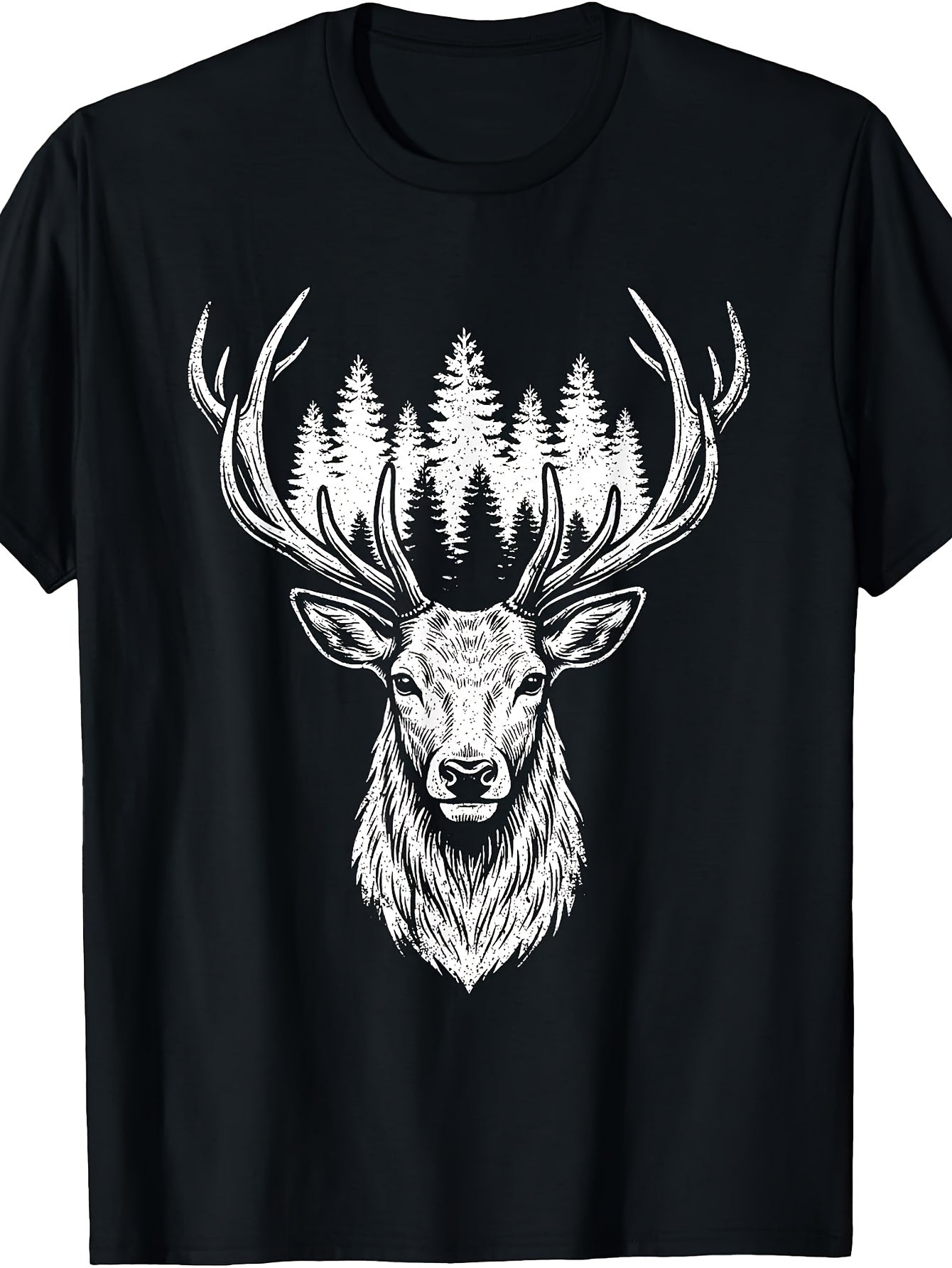 Retro Deer Antlers Hunting T-Shirt - Minimalist Buck Suitable for Outdoor, - Wear, Machine Washable Round Neck Tee with Deer Antler Graphic for Casual & Forest Activities, Male Apparel