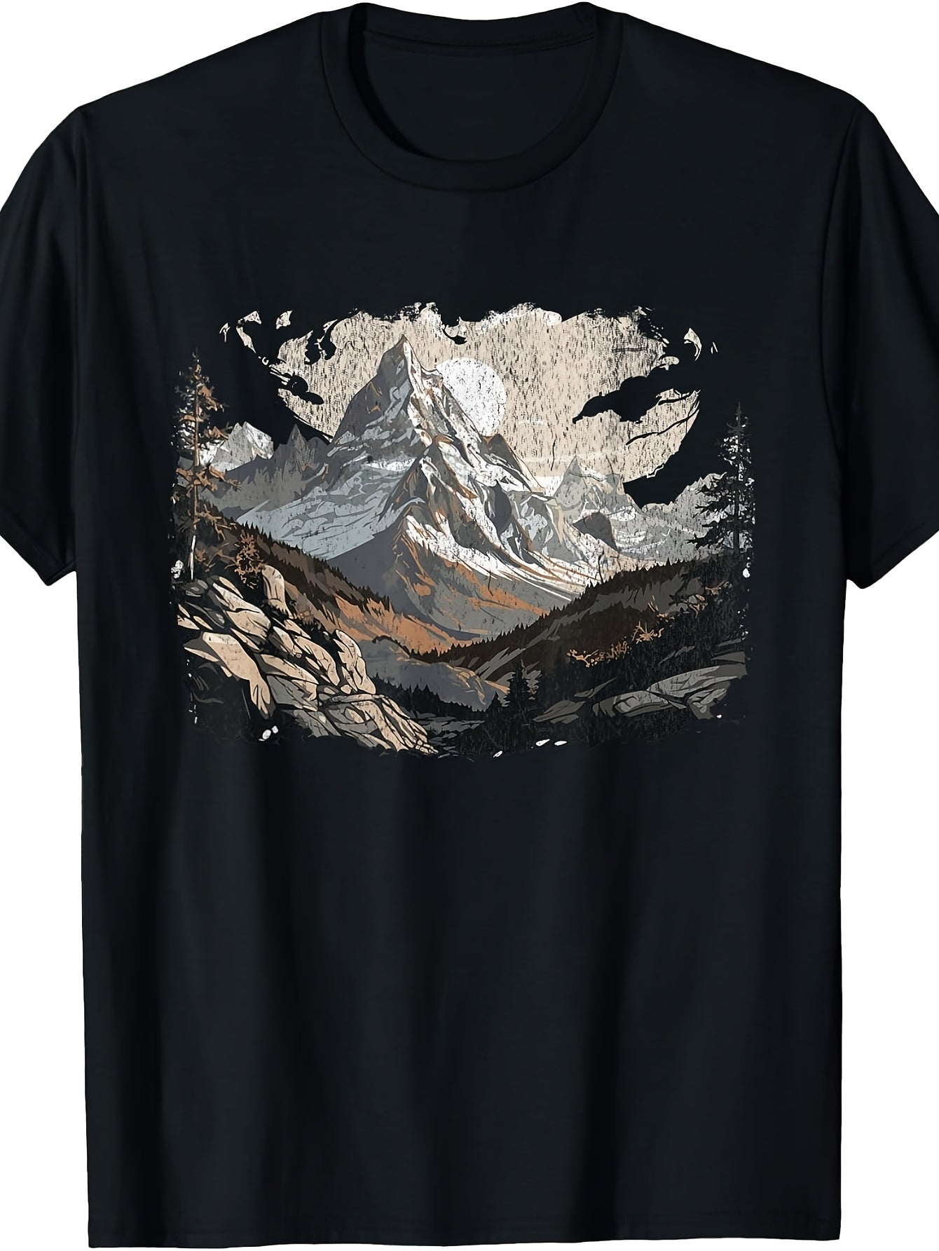 Mountains Nature Landscape Scene Vintage Style Graphic T-Shirt
