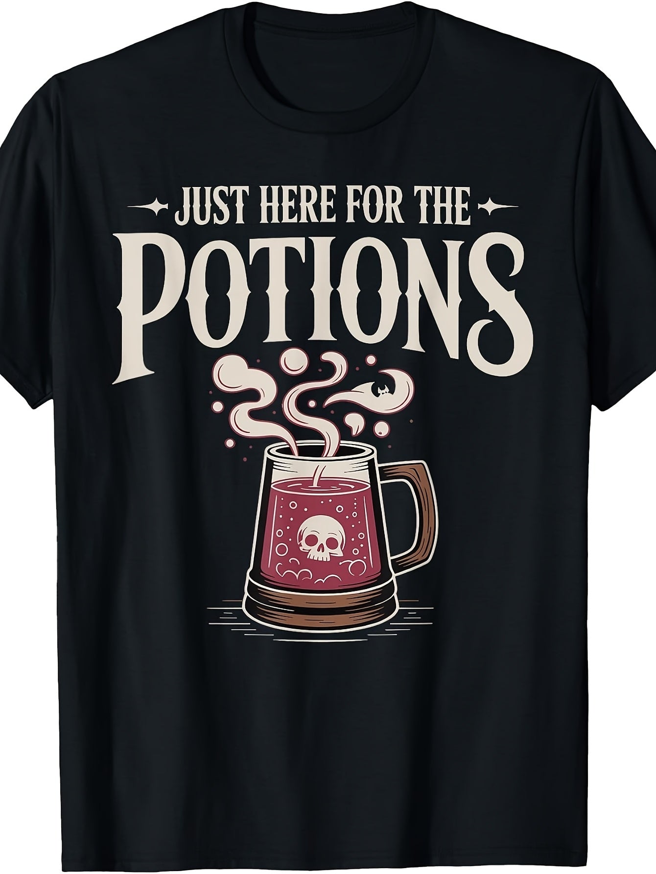 Retro Witch Brew Potion Mug T-Shirt - Funny Skull & Cauldron Graphic Tee, Machine Washable Costume Outfit Suitable for Halloween, Themed Events, Casual Wear