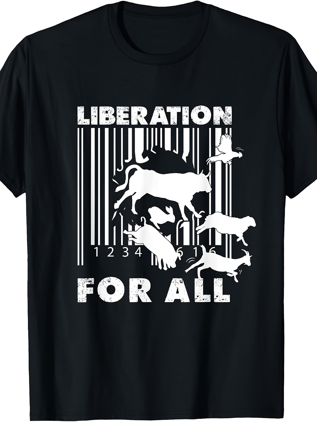 Unisex T-Shirt, Liberation for Barcode Animal Silhouettes Graphic Tee, Casual Wear Summer Spring Fall