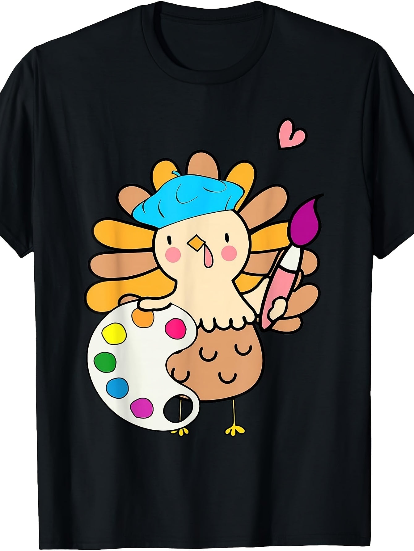 Retro Turkey Art Teacher T-Shirt - Vintage Suitable for, Machine Washable Round Neck Tee with Turkey Painting for Fall Thanksgiving Outfits & Casual Wear - Male Graphic Apparel