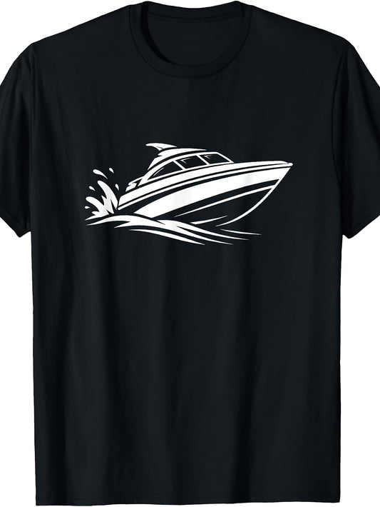 Casual Men'S And Women'S T-Shirt, Speedboat Graphic Design, Summer Boating Season