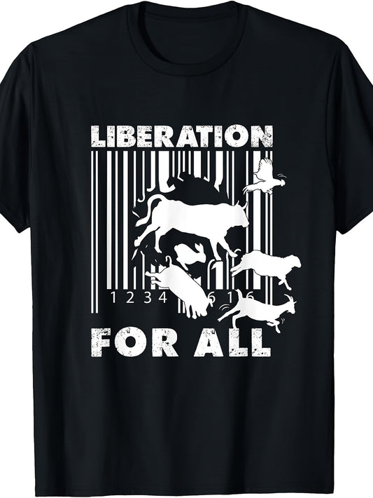 Unisex T-Shirt, Liberation for Barcode Animal Silhouettes Graphic Tee, Casual Wear Summer Spring Fall